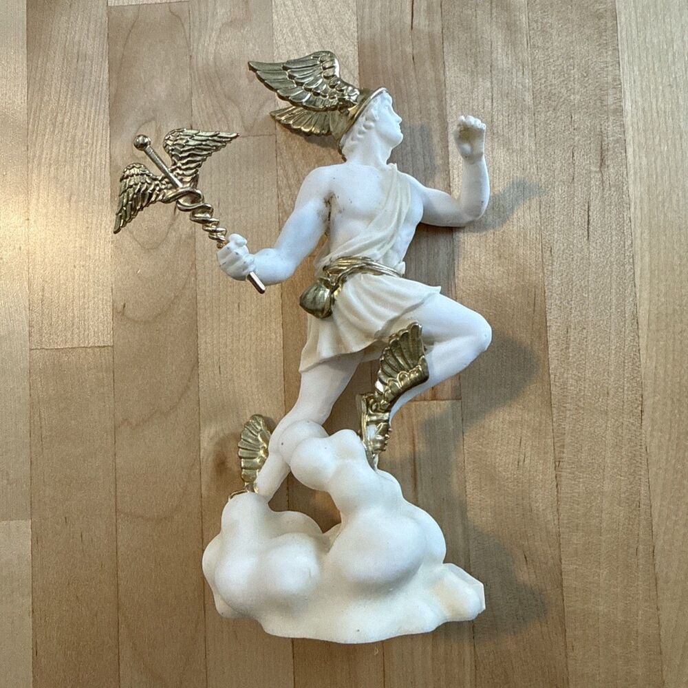 Hermes Greek Olympian God Messenger Guide of Dead Statue Gold Accents 7.08 in